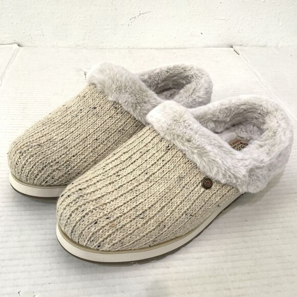 Skechers Bobs Womens 10 Slippers Keepsakes Ice Angel Fuzzy Cable Knit Cream - Picture 1 of 8